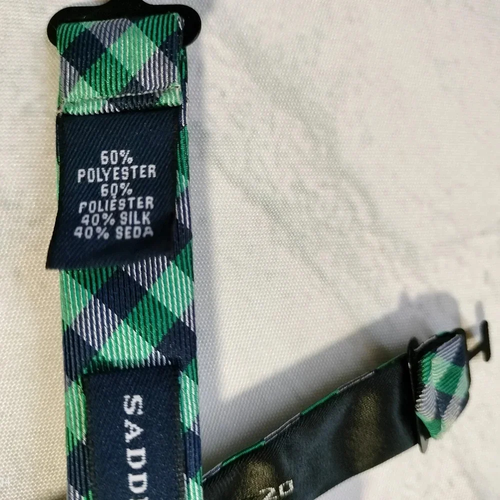 Saddlebred Silk Blend Bowtie Blue Green Teal Checks Plaid Adjustable Classic B